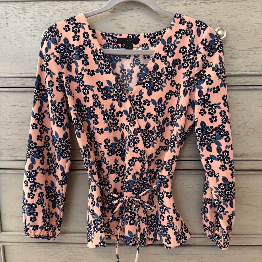 J. Crew Blush Bouquet Drapey Crepe Wrap Blouse - Size 0